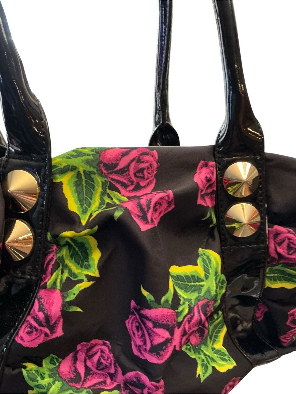 Betsey Johnson Black Floral Shoulder Bag with Pink Roses Betseyville - Picture 5 of 14